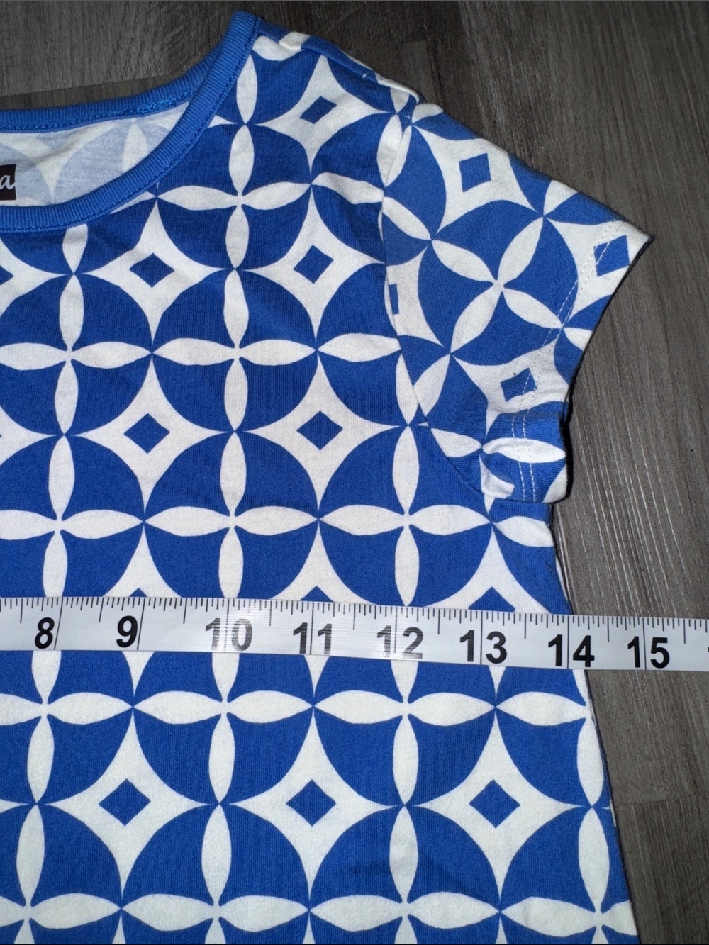 Tea Collection girls dress 10 short sleeve blue white geometric summer - Picture 4 of 8